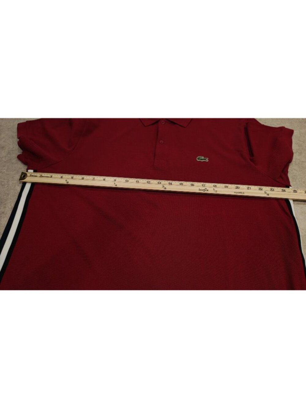 Lacoste Polo Shirt Mens 2XL Red Regular Fit Cotton Side Stripe Croc Logo Pique - Picture 11 of 12